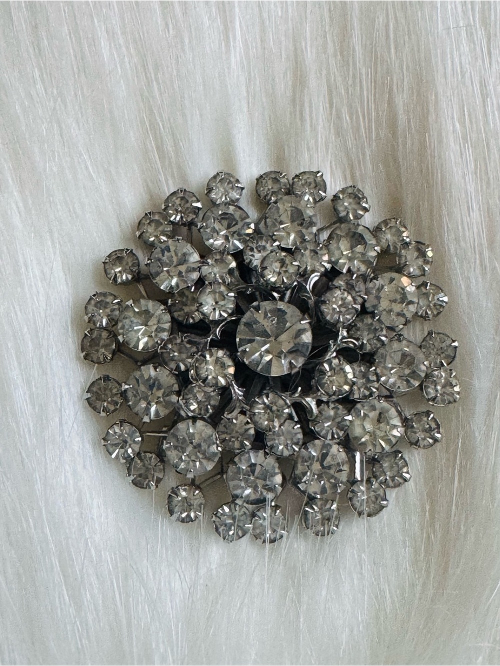 Crystal Burst Round Brooch - Silver Clear